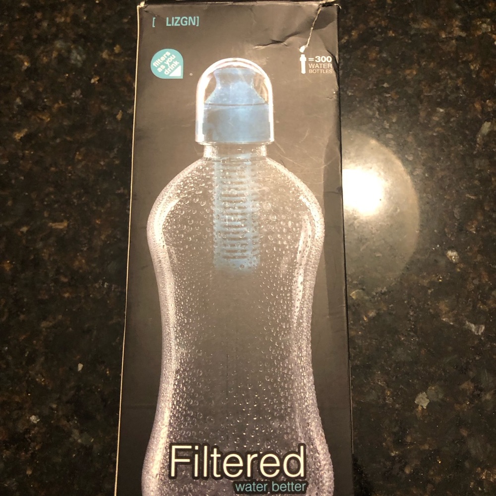 Water Bottle with Filter Pink with carry cap reusable plastic sports